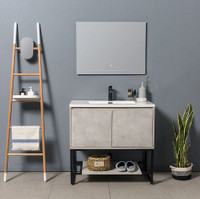 30" Cement Grey Vanity Cabinet Resin Top sink