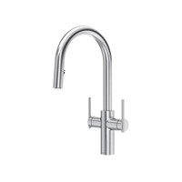 Riobel Lateral Two Handle Pull-Down Kitchen Faucet With C-Spout - Stainless Steel