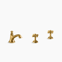Kohler Artifacts® Bell Design Bathroom Sink Faucet Spout and Cross Design Bathroom Sink Handles in Vibrant Brushed Moderne Brass