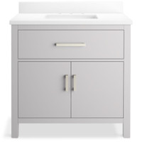 Kohler Kresla 37" Free Standing Single Basin Vanity Set with Cabinet and Quartz Vanity Top - Atmos Grey Kohler Kresla 37" Free Standing Single Basin Vanity Set with Cabinet and Quartz Vanity Top - Atmos Grey