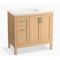 Kohler Hadron 36" Free Standing Single Basin Vanity Set with Cabinet and Quartz Vanity Top - Light Oak Kohler Hadron 36" Free Standing Single Basin Vanity Set with Cabinet and Quartz Vanity Top - Light Oak