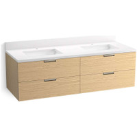 Kohler Maxstow 60" Wall Mounted Double Basin Vanity Set with Cabinet and Quartz Vanity Top - Weathered Oak Kohler Maxstow 60" Wall Mounted Double Basin Vanity Set with Cabinet and Quartz Vanity Top - Weathered Oak