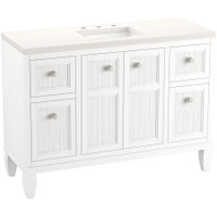 Kohler Hearthhaven 48" Free Standing Single Basin Vanity Set with Cabinet, and Quartz Vanity Top - White Kohler Hearthhaven 48" Free Standing Single Basin Vanity Set with Cabinet, and Quartz Vanity Top - White