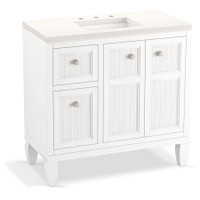Kohler Hearthhaven 36" Free Standing Single Basin Vanity Set with Cabinet, and Quartz Vanity Top - White Kohler Hearthhaven 36" Free Standing Single Basin Vanity Set with Cabinet, and Quartz Vanity Top - White