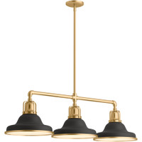 Kohler Lighting Hauksbee 42" Wide 3 Light Linear Chandelier with Domed Metal Shades - Matte Black / Brushed Modern Brass Kohler Lighting Hauksbee 42" Wide 3 Light Linear Chandelier with Domed Metal Shades - Matte Black / Brushed Modern Brass