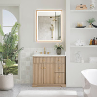 Altair Barnett Bathroom Vanity in Natural Oak with Grain White Engineered Stone Countertop No Mirror Altair Barnett Bathroom Vanity in Natural Oak with Grain White Engineered Stone Countertop No Mirror
