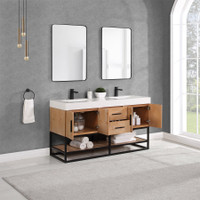 Altair Bianco Double Bathroom Vanity in Light Brown with White Composite Stone Countertop Altair Bianco Double Bathroom Vanity in Light Brown with White Composite Stone Countertop