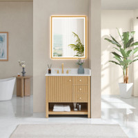 Altair Cecil Bathroom Vanity in White Oak with Grain White Engineered Stone Countertop No Mirror Altair Cecil Bathroom Vanity in White Oak with Grain White Engineered Stone Countertop No Mirror
