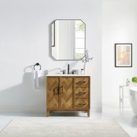 Altair Clara Bathroom Vanity in Weathered Brown with Calacatta Truffle White Quartz Countertop No Mirror