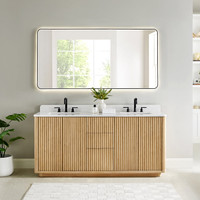 Altair Clayton 72" Double Bathroom Vanity in Washed Light Brown with Grain White Engineered Stone Countertop Altair Clayton 72" Double Bathroom Vanity in Washed Light Brown with Grain White Engineered Stone Countertop