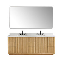 Altair Clayton 84" Double Bathroom Vanity in Washed Light Brown with Grain White Engineered Stone Countertop Altair Clayton 84" Double Bathroom Vanity in Washed Light Brown with Grain White Engineered Stone Countertop