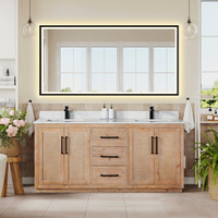 Altair Floral 72" Double Bathroom Vanity in Light Brown with Calacatta White Quartz Countertop