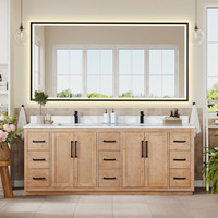 Altair Floral 84" Double Bathroom Vanity in Light Brown with Calacatta White Quartz Countertop