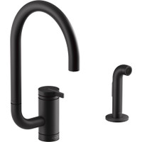 Kohler Components 1.5 GPM Single Hole Kitchen Faucet with Two Function Extended Reach High-Arch Swivel Spout with SoftRinse Technology - Includes Side Spray - Matte Black Kohler Components 1.5 GPM Single Hole Kitchen Faucet with Two Function Extended Reach High-Arch Swivel Spout with SoftRinse Technology - Includes Side Spray - Matte Black
