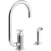 Kohler Billet 1.5 GPM Single Hole Kitchen Faucet - Includes Side Spray and Single Cross Handle - Polished Chrome Kohler Billet 1.5 GPM Single Hole Kitchen Faucet - Includes Side Spray and Single Cross Handle - Polished Chrome