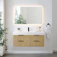 Altair Livia 48" Wall Mounted Single Basin Vanity Set with Cabinet, Engineered Stone Vanity Top, and Frameless Mirror