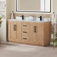 Altair Floral 60" Free Standing Double Basin Vanity Set with Cabinet and Quartz Vanity Top