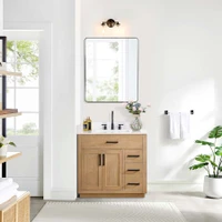 Altair Gavino 36" Free Standing Single Basin Vanity Set with Cabinet, Stone Composite Vanity Top, and Framed Mirror
