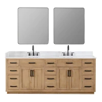 Altair Gavino 84" Free Standing Double Basin Vanity Set with Cabinet, Engineered Stone Vanity Top, and Framed Mirror