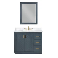 Altair Gazsi 42" Free Standing Single Basin Vanity Set with Cabinet, Engineered Stone Vanity Top, and Framed Mirror