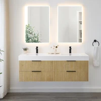 Altair Livia 60" Wall Mounted Double Basin Vanity Set with Cabinet, Engineered Stone Vanity Top, and Frameless Mirror