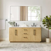 Altair Serene 72" Free Standing Double Basin Vanity Set with Cabinet, Engineered Stone Vanity Top, and Framed Mirror