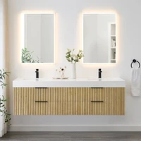 Altair Livia 72" Wall Mounted Double Basin Vanity Set with Cabinet, Engineered Stone Vanity Top, and Frameless Mirror