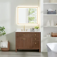 Altair Cerrito 42" Free Standing Single Basin Vanity Set with Cabinet, Engineered Stone Vanity Top, and Framed Mirror