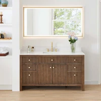 Altair Cerrito 60" Free Standing Single Basin Vanity Set with Cabinet, Engineered Stone Vanity Top, and Framed Mirror