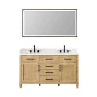 Altair Salome 60" Free Standing Double Basin Vanity Set with Cabinet, Engineered Stone Vanity Top, and Framed Mirror