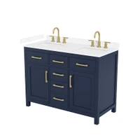 Wyndham Collection Beckett 48" Free Standing Double Basin Vanity Set with Cabinet and Cultured Marble Vanity Top for Widespread Faucets