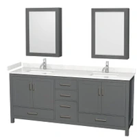 Wyndham Collection Sheffield 80" Free Standing Double Basin Vanity Set with Hardwood Cabinet, Cultured Marble Vanity Top, and Medicine Cabinets