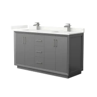 Wyndham Collection Strada 60" Free Standing Double Basin Vanity Set with Cabinet and Quartz Vanity Top
