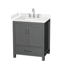 Wyndham Collection Sheffield 30" Free Standing Single Basin Vanity Set with Cabinet and Cultured Marble Vanity Top for Widespread Faucets