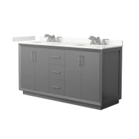 Wyndham Collection Strada 66" Free Standing Double Basin Vanity Set with Cabinet and Quartz Vanity Top