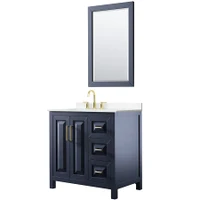 Wyndham Collection Daria 36" Free Standing Single Basin Vanity Set with Cabinet, Cultured Marble Vanity Top for Widespread Faucets, and Framed Mirror