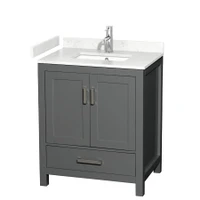 Wyndham Collection Sheffield 30" Free Standing Single Basin Vanity Set with Cabinet and Cultured Marble Vanity Top