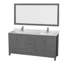 Wyndham Collection Sheffield 72" Free Standing Double Basin Vanity Set with Cabinet, Marble Vanity Top, and Framed Mirror