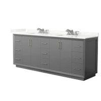 Wyndham Collection Strada 84" Free Standing Double Basin Vanity Set with Cabinet and Quartz Vanity Top