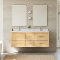 Wyndham Collection Isola WM 60" Wall Mounted Double Basin Vanity Set with Cabinet and Quartz Vanity Top