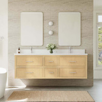Wyndham Collection Isola WM 72" Wall Mounted Double Basin Vanity Set with Cabinet and Quartz Vanity Top