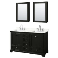 Wyndham Collection Deborah 60" Free Standing Double Basin Vanity Set with Cabinet, Quartz Vanity Top, and Medicine Cabinet