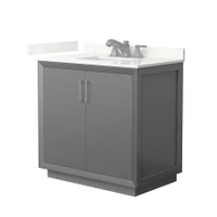 Wyndham Collection Strada 36" Free Standing Single Basin Vanity Set with Cabinet and Quartz Vanity Top