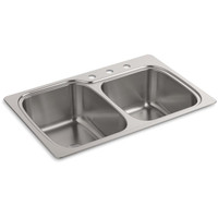 Kohler | Verse™ 33" x 22" x 9" top-/under-mount large/medium double-bowl kitchen sink with 3 faucet holes
