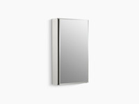 Kohler 15" W x 26" H aluminum single-door medicine cabinet with mirrored door, beveled edges Kohler 15" W x 26" H aluminum single-door medicine cabinet with mirrored door, beveled edges
