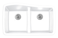 Karran Double Equal Bowl Undermount Kitchen Sink White Finish 33-1/2" x 20-1/2" Karran Double Equal Bowl Undermount Kitchen Sink White Finish 33-1/2" x 20-1/2"