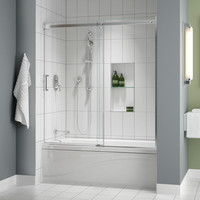 Fleurco NAT60-11-40 Nova Apollo Sliding Tub Door and Fixed Panel With Hardware Finish: Bright Chrome And Glass Type: Clear Glass Fleurco NAT60-11-40 Nova Apollo Sliding Tub Door and Fixed Panel With Hardware Finish: Bright Chrome And Glass Type: Clear Glass