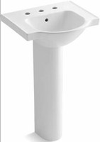 Kohler Veer 21" Pedestal Bathroom Sink with 8" Widespread Faucet Holes and Overflow Kohler Veer 21" Pedestal Bathroom Sink with 8" Widespread Faucet Holes and Overflow