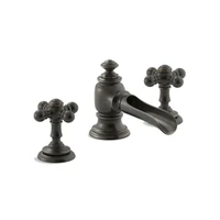 Kohler Artifacts Widespread Bathroom Faucet with Flume Spout and Cross Handles - Includes Metal Pop-Up Drain Assembly