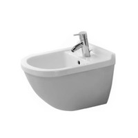 Duravit Starck 3 wall-mounted elongated horizontal spray bidet with single faucet hole and concealed trapway